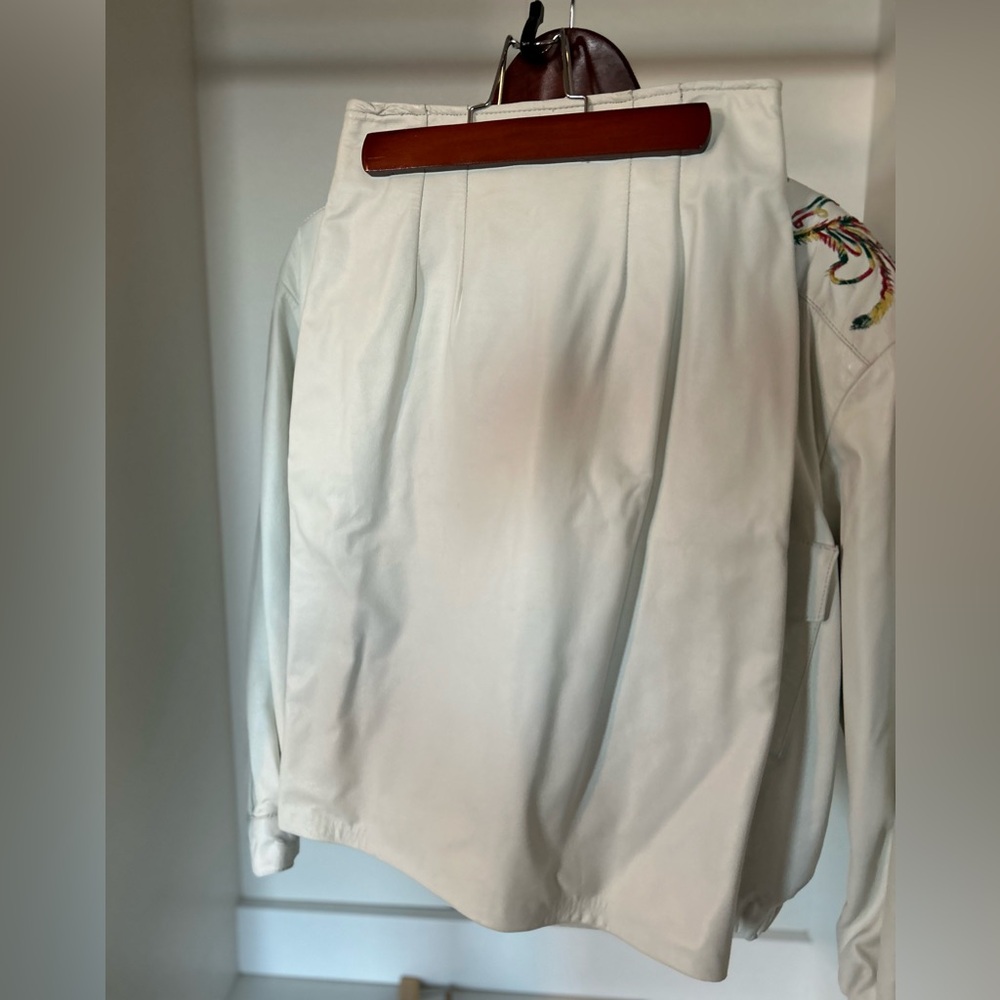 White leather Women's Jacket With Matching Skirt Medium Vintage Western Style - Picture 5 of 6